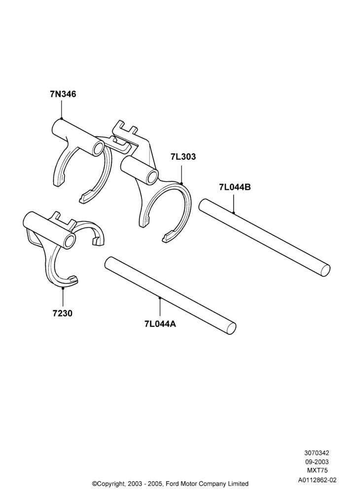 42B - Manual Transaxle Selector Forks, 5-Speed Manual Trans - MTX75; 04/SEP/2003-07/DEC/2010