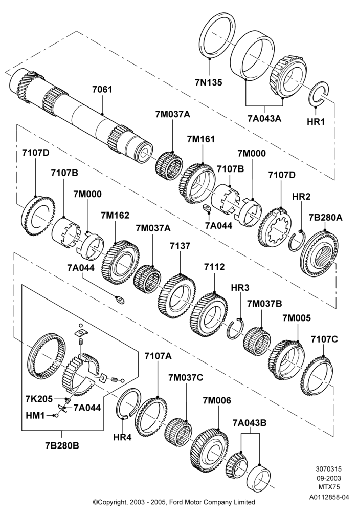 15E - Output Shaft, Gear Sets & Bearings, 5-Speed Manual Trans - MTX75; 04/SEP/2003-07/DEC/2010