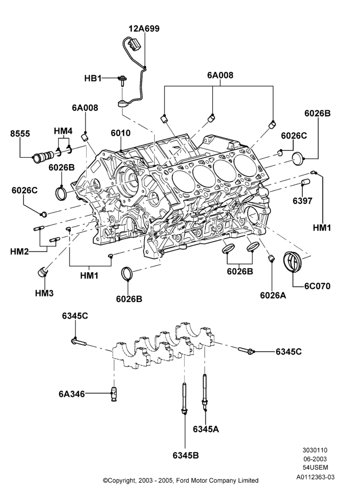 10B - Cylinder Block and Plugs, 5.4L 3V V8; 02/JUN/2003-18/AUG/2008