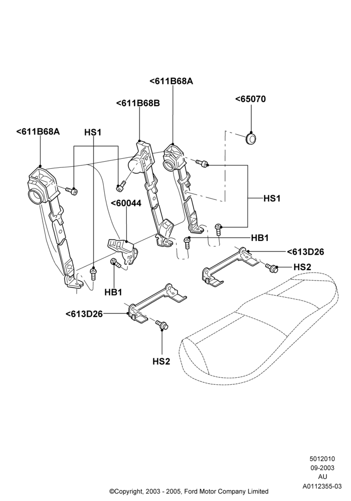 10A - Rear Seat Belts, 3 Door; 04/SEP/2003-27/AUG/2007