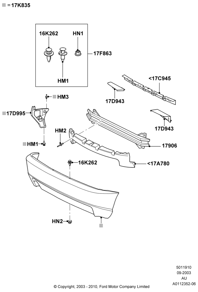 10A - Rear Bumper, 3 Door, 5 Door Sedan, Less SVT Package; 04/SEP/2003-27/AUG/2007