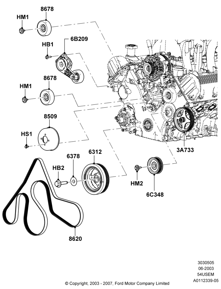 Pulleys and Drive Belts, 5.4L 3V V8