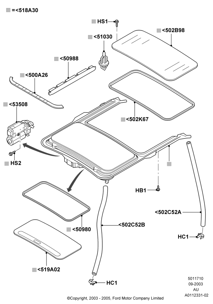 10A - Sliding Roof Mechanism and Controls, Body Colored Exterior Door Handle; 04/SEP/2003-27/AUG/2007