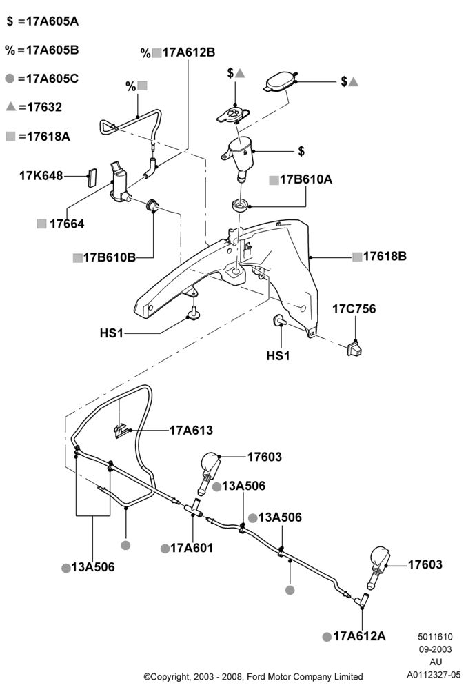 10A - Windshield Washer, Less Rear Window Wiper/Washer; 04/SEP/2003-27/AUG/2007