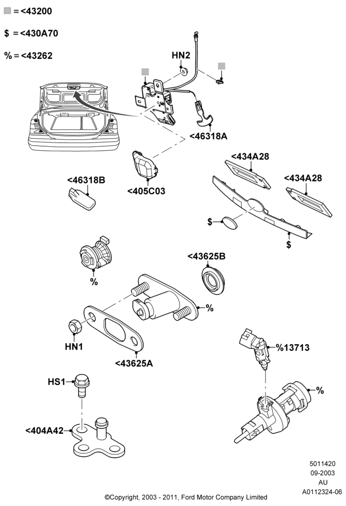 20A - Luggage Compt/Tailgte Lock Controls, 4 Door Sedan; 04/SEP/2003-27/AUG/2007
