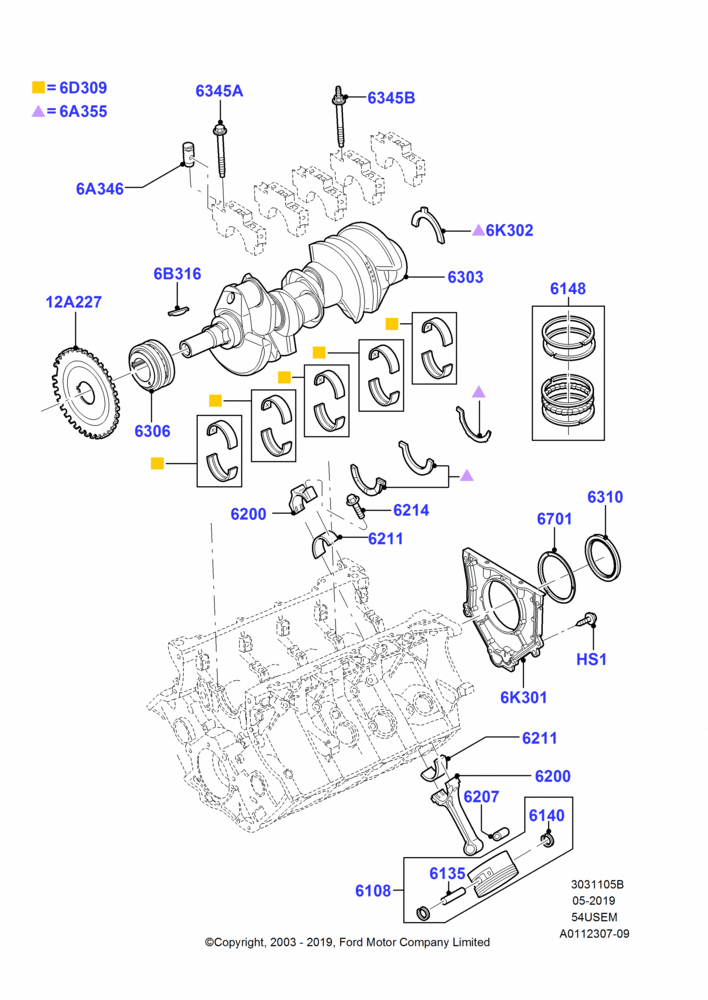 05B - Crankshaft/Pistons and Bearings, 5.4L 3V V8; 02/JUN/2003-18/AUG/2008