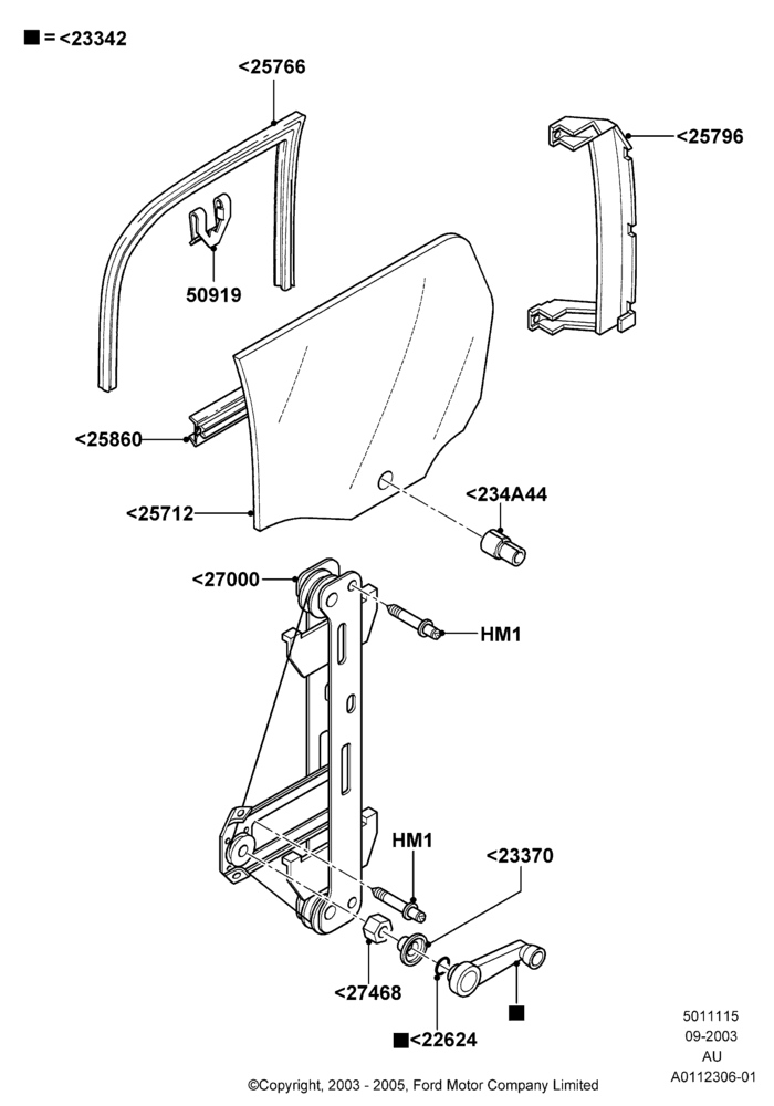 15A - Rear Door Glass and Window Controls, With Manual Rear Windows; 04/SEP/2003-27/AUG/2007