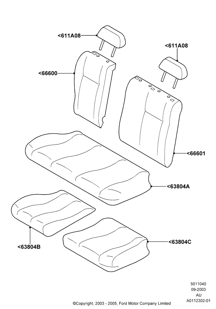 40B - Rear Seat Covers, Less Rear Center Headrest, With 2 Way Adjustable Rear Headrest; 04/SEP/2003-05/APR/2004