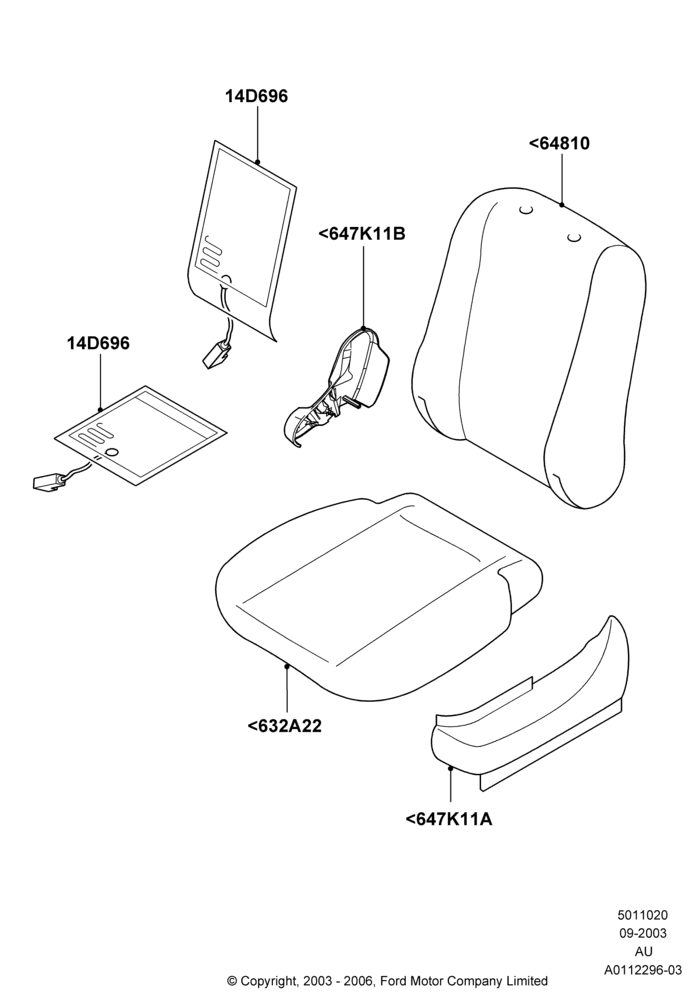 20A - Front Seat Pads/Valances & Heating, 5 Door Sedan, Less SVT Package, With Drivers Heated Seat, With Heated Passenger Seat; 04/SEP/2003-05/APR/2004