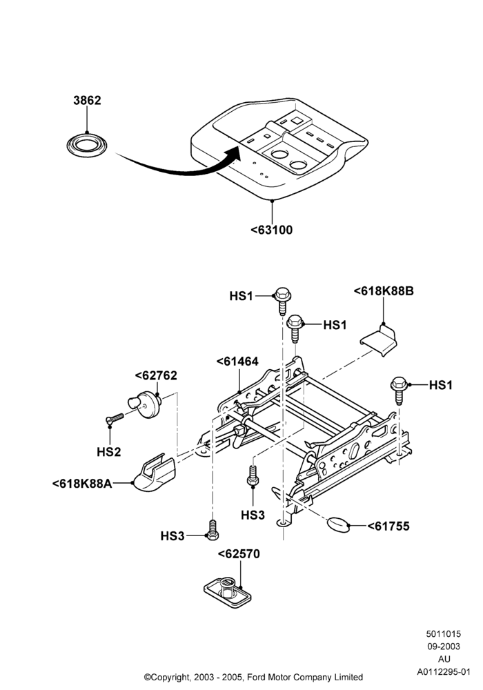 15A - Front Seat Base, 3 Door, 5 Door Sedan, Less SVT Package; 04/SEP/2003-05/APR/2004