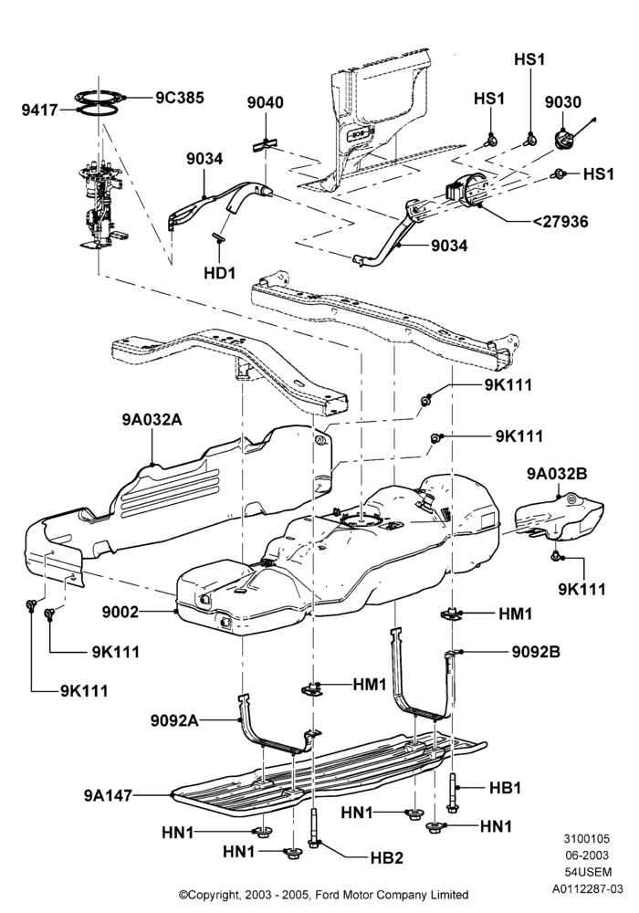 05C - Fuel Tank, 126"/3200MM Wheelbase, 5.4L 3V V8, All Styleside Pick-Up Box, With Skid Plates; 02/JUN/2003-08/AUG/2005