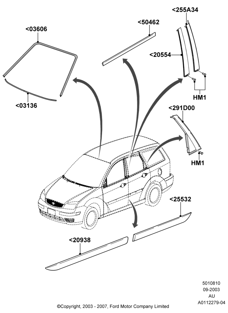 10A - Body Mouldings, 4 Door Wagon; 04/SEP/2003-27/AUG/2007