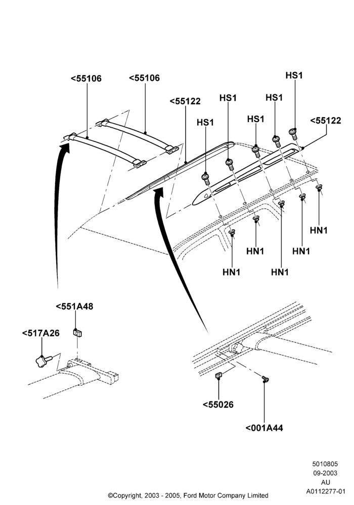 05A - Roof Rack Systems, 4 Door Wagon; 04/SEP/2003-27/AUG/2007