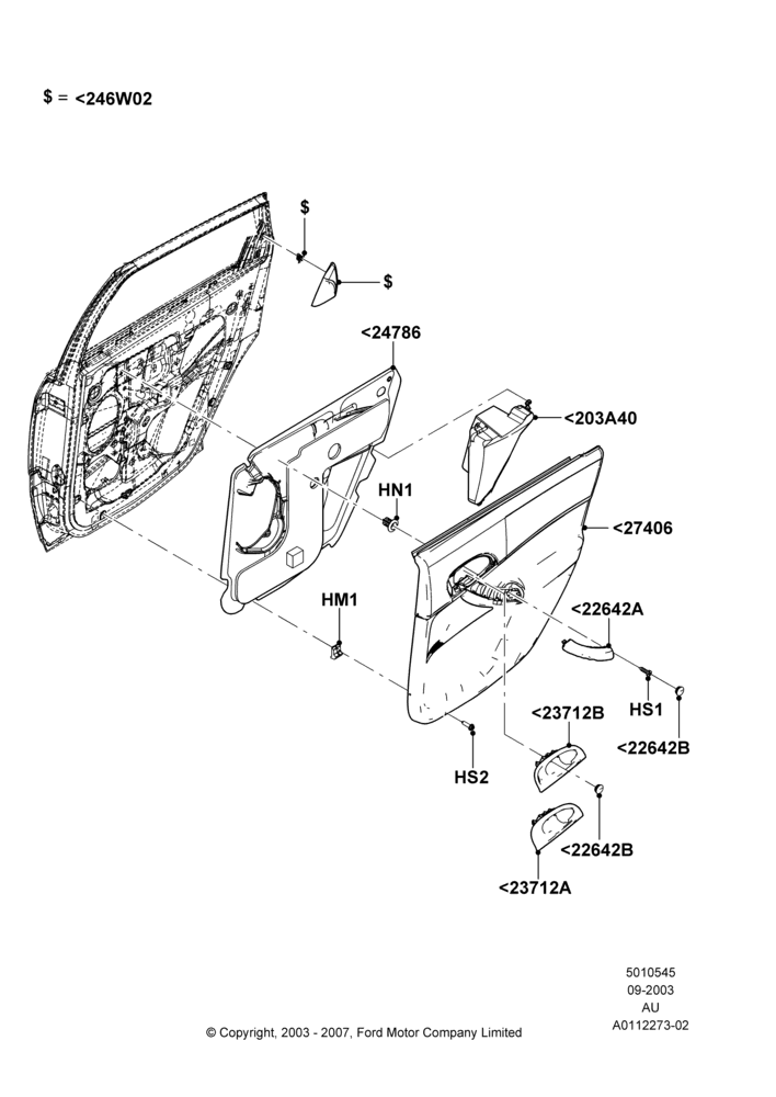 45A - Rear Door Trim Panels, 4 Door Sedan, 4 Door Wagon, 5 Door Sedan; 04/SEP/2003-27/AUG/2007