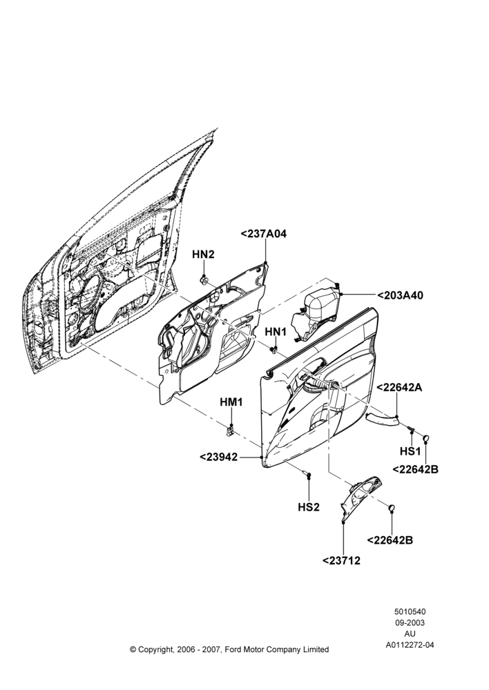 40A - Front Door Trim Panels, 4 Door Sedan, 4 Door Wagon, 5 Door Sedan; 04/SEP/2003-27/AUG/2007