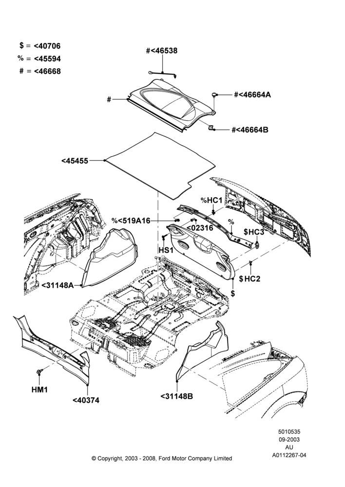35A - Load Compartment Trim, 3/5 Door Sedan, Less SVT Package; 04/SEP/2003-05/APR/2004