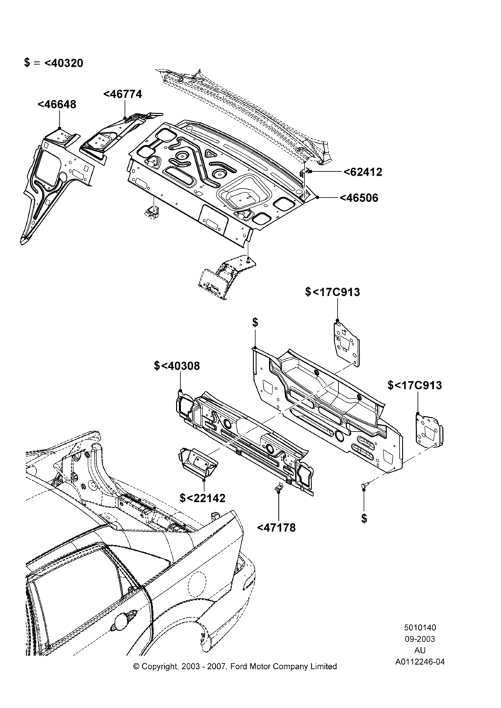40B - Rear Panels and Rear Package Tray, 4 Door Sedan; 04/SEP/2003-27/AUG/2007