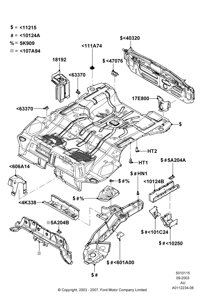 15A - Floor Pan - Center and Rear, 3 Door, 5 Door Sedan; 04/SEP/2003-03/OCT/2005