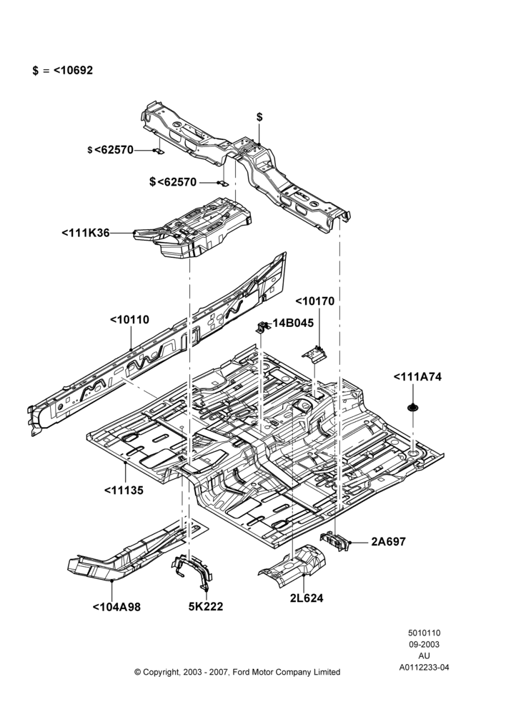 10A - Floor Pan - Front, 3 Door, 5 Door Sedan; 04/SEP/2003-27/AUG/2007