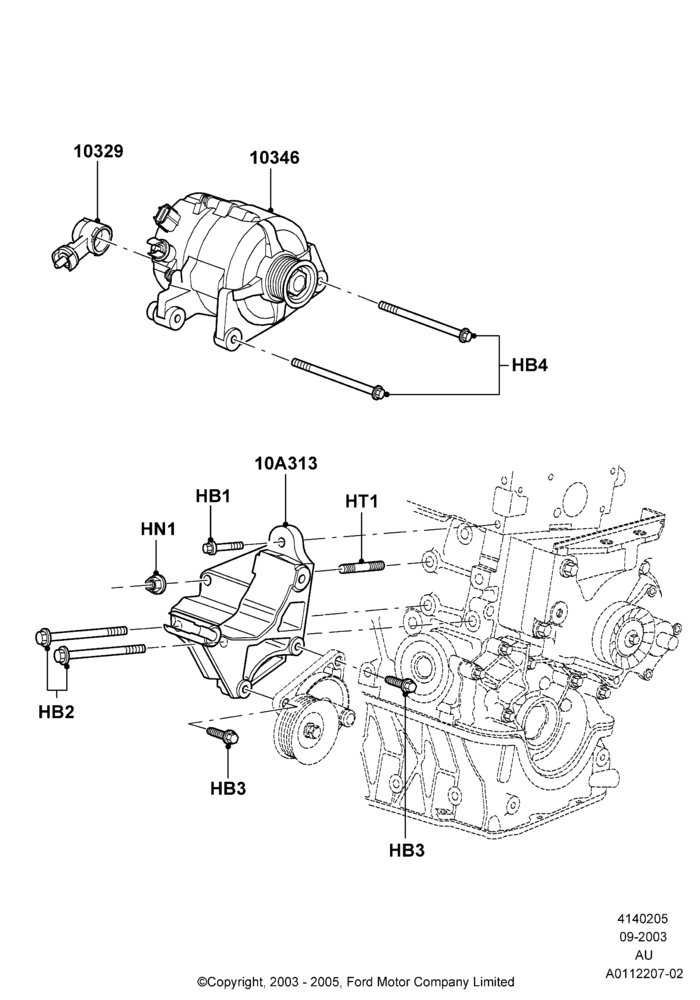 05B - Alternator and Mountings, Zetec 2.0 16V EFI; 04/SEP/2003-05/APR/2004