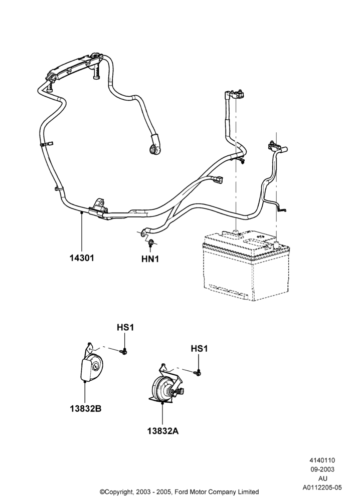 10A - Battery Cables and Horn, CVH 2.0 EFI, Zetec 2.0 16V EFI; 04/SEP/2003-05/APR/2004