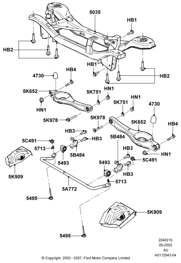 10A - Rear Cross Member & Stabilizer Bar; 04/SEP/2003-07/DEC/2010
