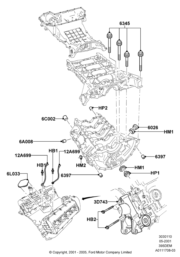10B - Cylinder Block and Plugs, 3.9L Dohc EFI NA V8 Gas*HP; 04/JUN/2001-01/JUL/2005