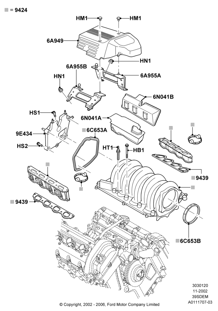 20D - Intake Manifold, 3.9L Dohc EFI NA V8 Gas*HP; 18/NOV/2002-01/JUL/2005