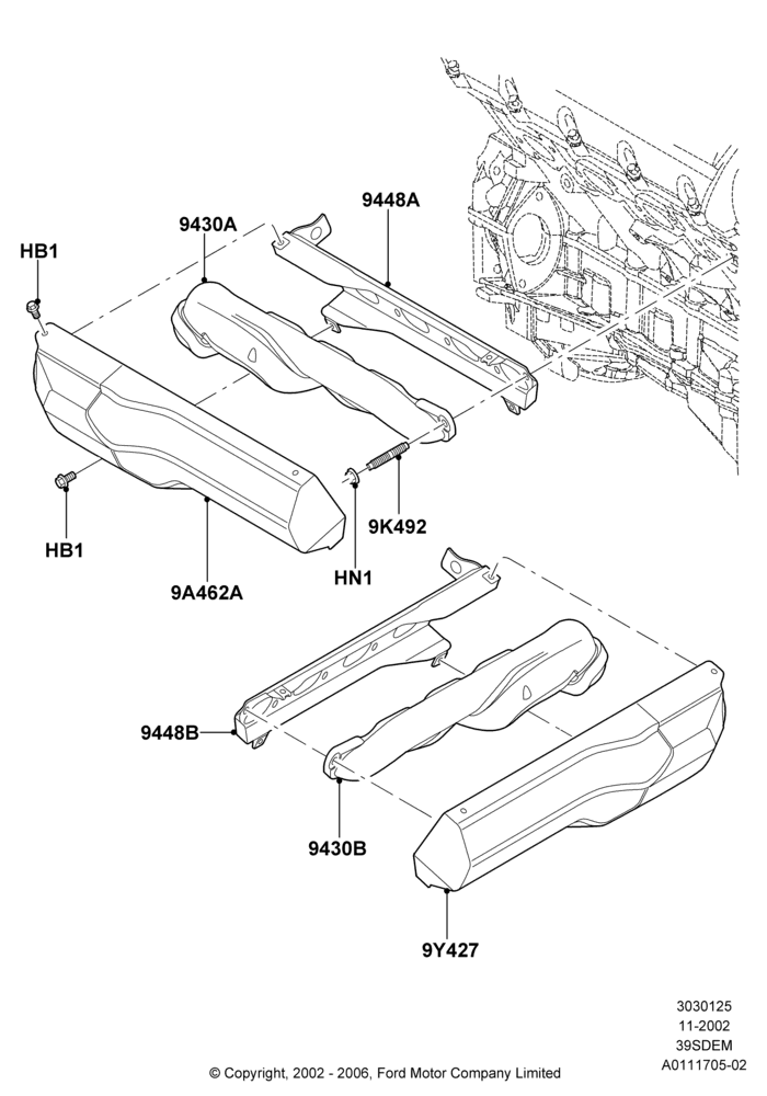 25D - Exhaust Manifold, 3.9L Dohc EFI NA V8 Gas*HP; 18/NOV/2002-01/JUL/2005