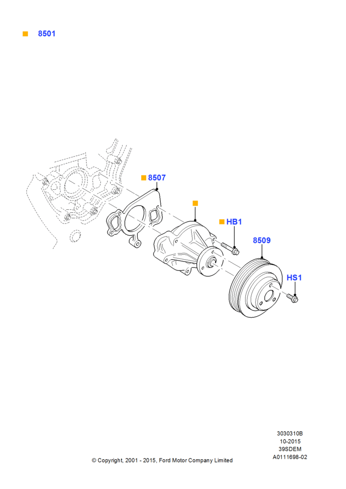 10B - Water Pump, 3.9L Dohc EFI NA V8 Gas*HP; 04/JUN/2001-01/JUL/2005