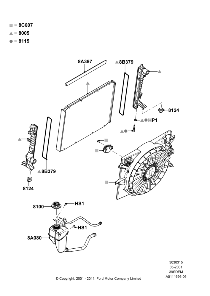15B - Radiator/Coolant Overflow Container, 3.9L Dohc EFI NA V8 Gas*HP; 04/JUN/2001-01/JUL/2005
