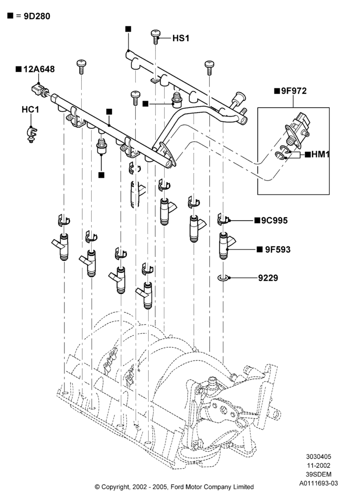 05D - Fuel Injectors and Pipes, 3.9L Dohc EFI NA V8 Gas*HP; 18/NOV/2002-01/JUL/2005