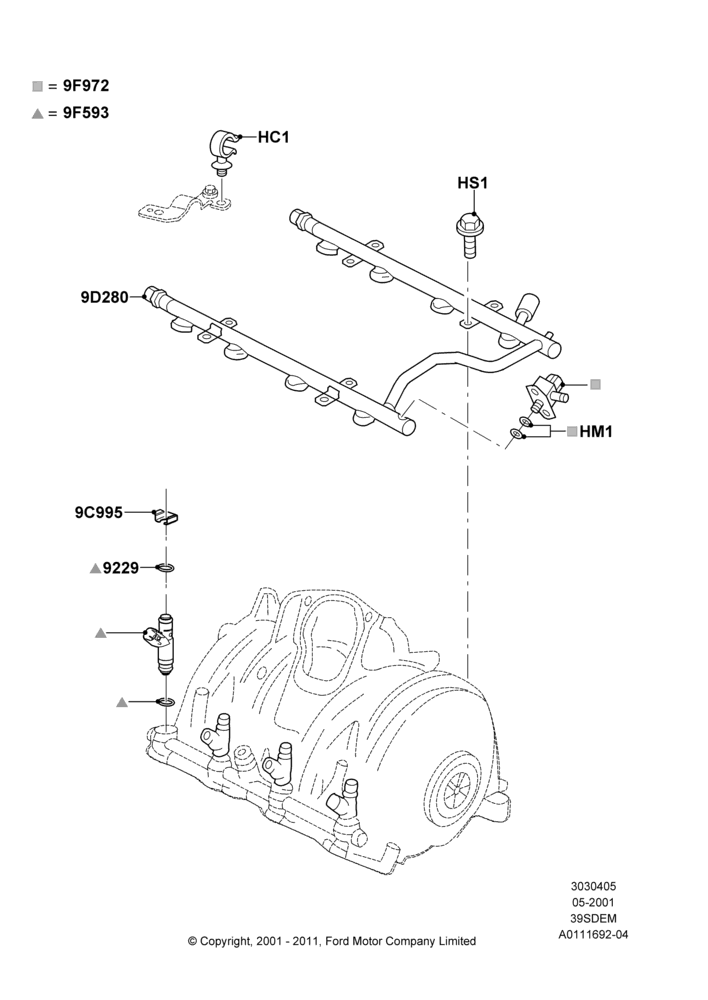 05B - Fuel Injectors and Pipes, 3.9L Dohc EFI NA V8 Gas*HP; 04/JUN/2001-18/NOV/2002