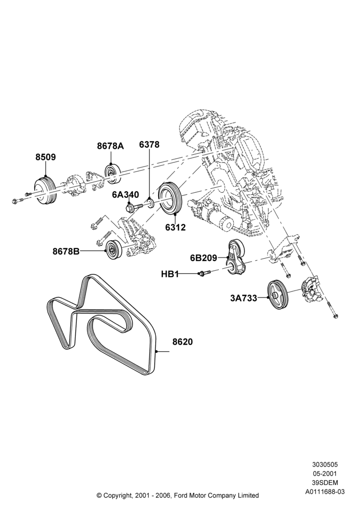 05B - Pulleys and Drive Belts, 3.9L Dohc EFI NA V8 Gas*HP; 04/JUN/2001-01/JUL/2005