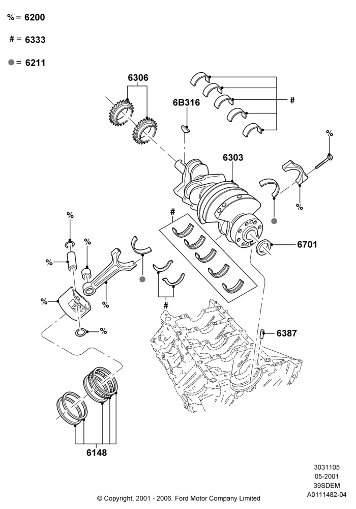 05B - Crankshaft/Pistons and Bearings, 3.9L Dohc EFI NA V8 Gas*HP; 04/JUN/2001-01/JUL/2005