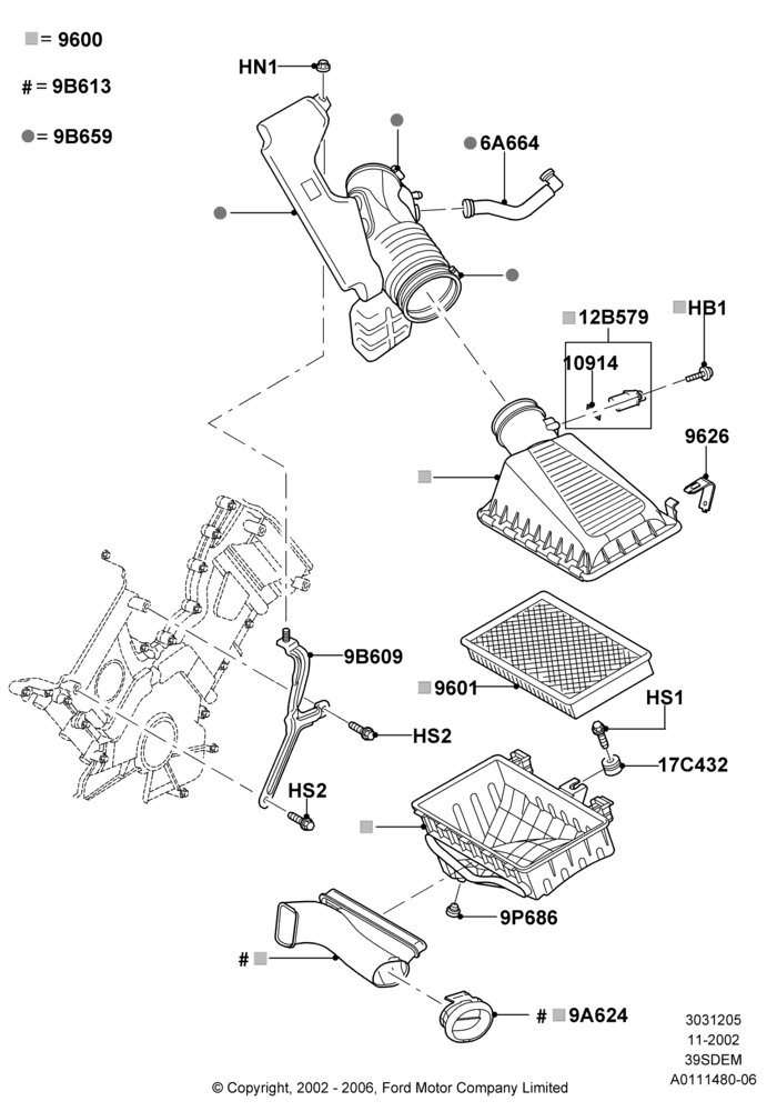 05D - Air Cleaner, 3.9L Dohc EFI NA V8 Gas*HP; 18/NOV/2002-01/JUL/2005