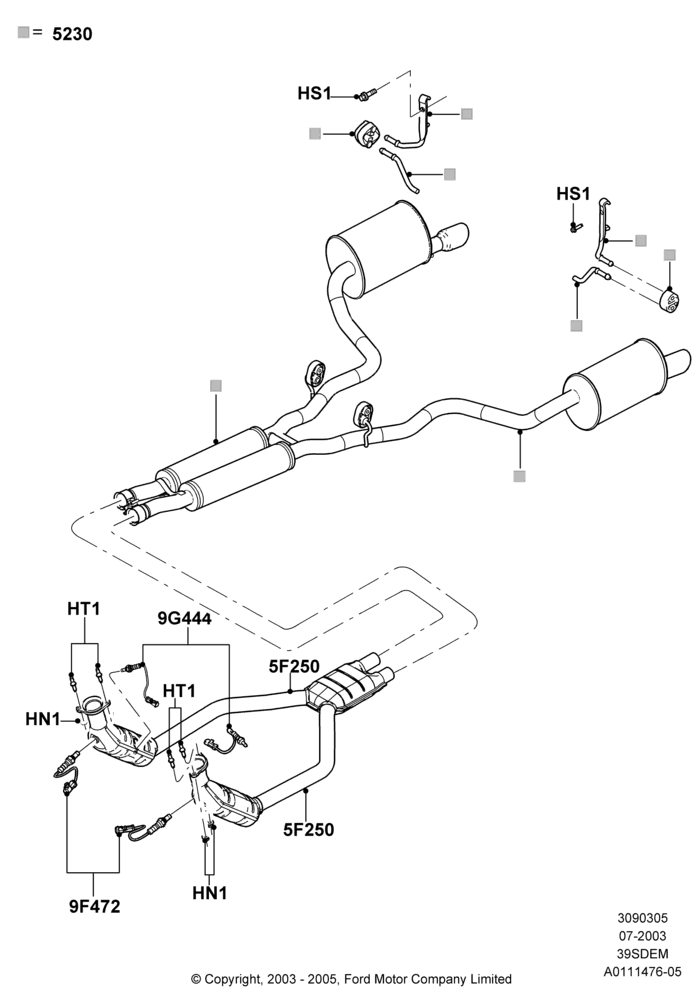 05F - Exhaust System, 3.9L Dohc EFI NA V8 Gas*HP; 14/JUL/2003-01/JUL/2005