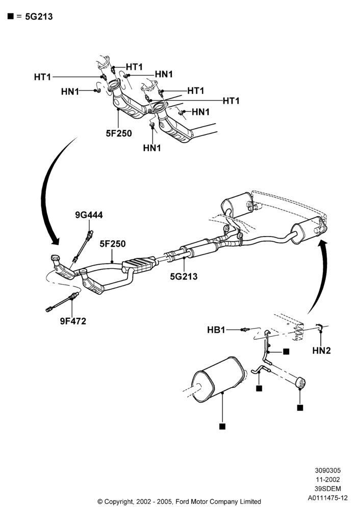 05C - Exhaust System, 3.9L Dohc EFI NA V8 Gas*HP; 18/NOV/2002-14/JUL/2003
