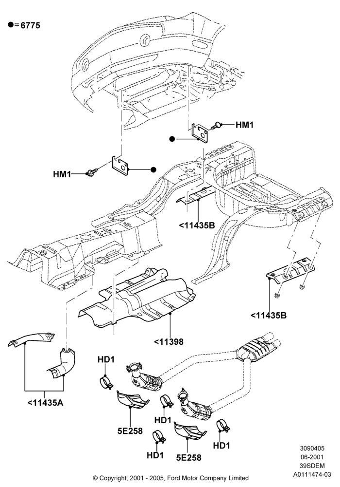 05B - Heat Shields - Exhaust System, 3.9L Dohc EFI NA V8 Gas*HP; 04/JUN/2001-01/JUL/2005