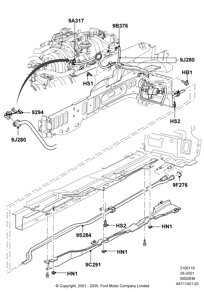 10B - Fuel Lines, 3.9L Dohc EFI NA V8 Gas*HP; 04/JUN/2001-01/JUL/2005