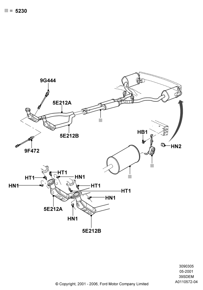 05E - Exhaust System, 3.9L Dohc EFI NA V8 Gas*HP; 04/JUN/2001-18/NOV/2002