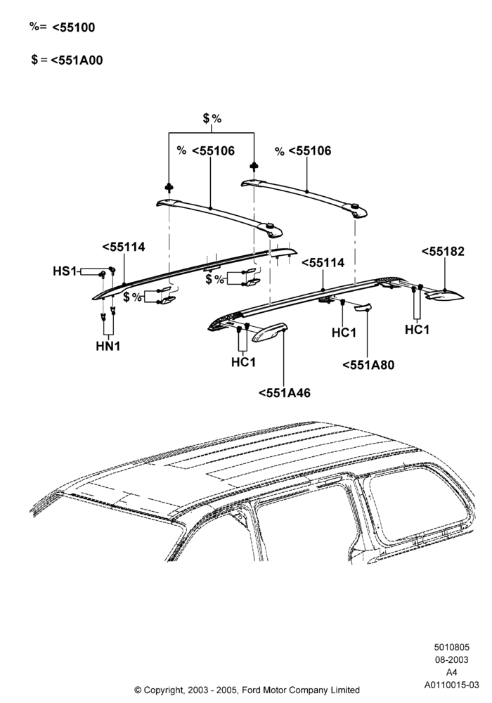 05A - Roof Rack Systems, Production Installed; 25/AUG/2003-30/MAY/2005