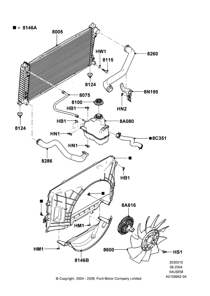15A - Radiator/Coolant Overflow Container, 5.4L 3V V8; 02/AUG/2004-02/AUG/2006