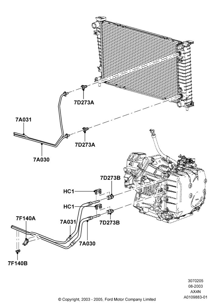 Transmission Cooling Systems, AX4N, Without Auxillary Cooler