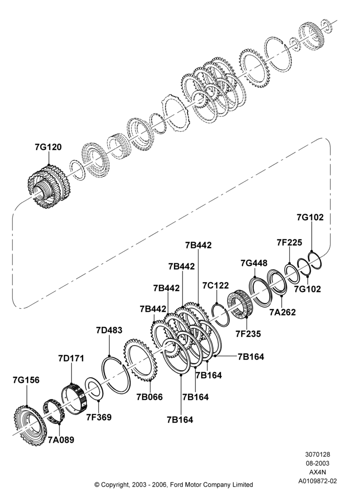 28 - Direct Clutch and Components, AX4N; 25/AUG/2003-02/JAN/2007