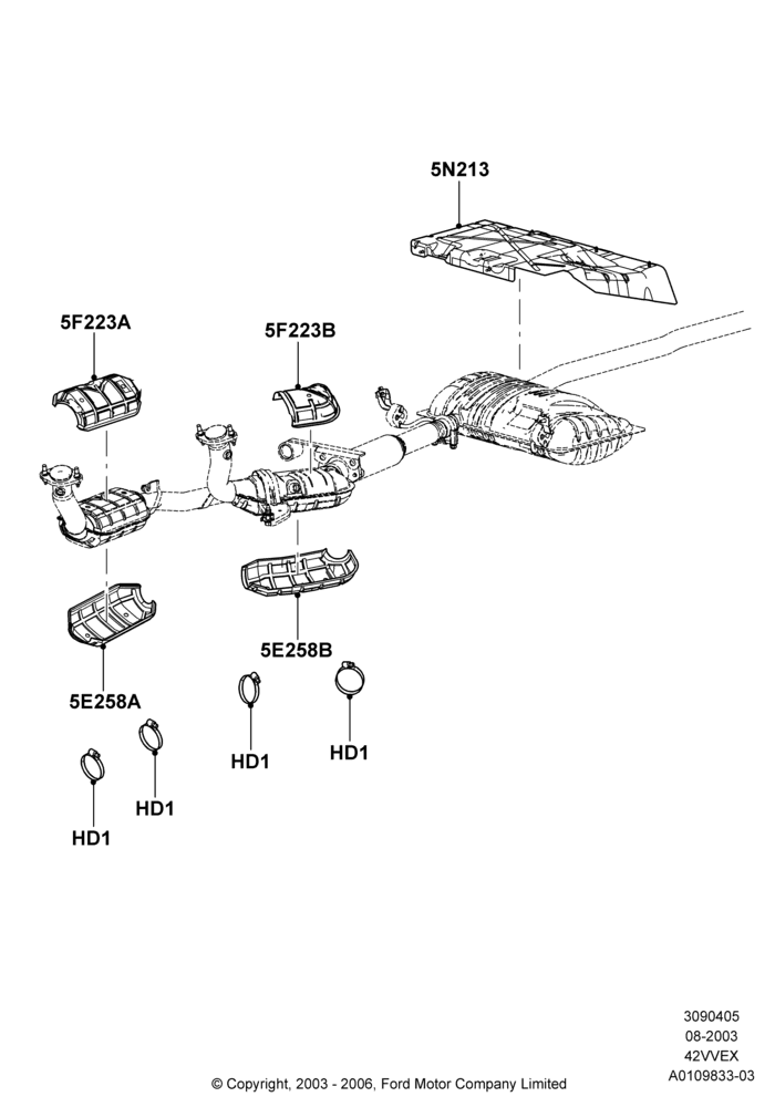 05A - Heat Shields - Exhaust System, 4.2L V6 12v OHV EFI; 25/AUG/2003-02/JAN/2007