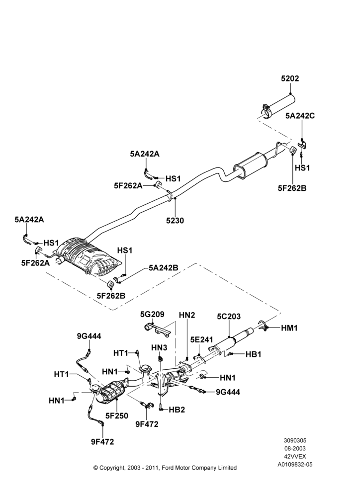 05A - Exhaust System, 4.2L V6 12v OHV EFI; 25/AUG/2003-02/JAN/2007