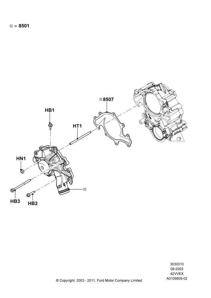 10A - Water Pump, 4.2L V6 12v OHV EFI; 25/AUG/2003-02/JAN/2007