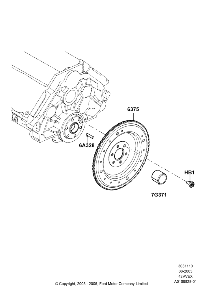 10A - Flywheel, 4.2L V6 12v OHV EFI; 25/AUG/2003-02/JAN/2007
