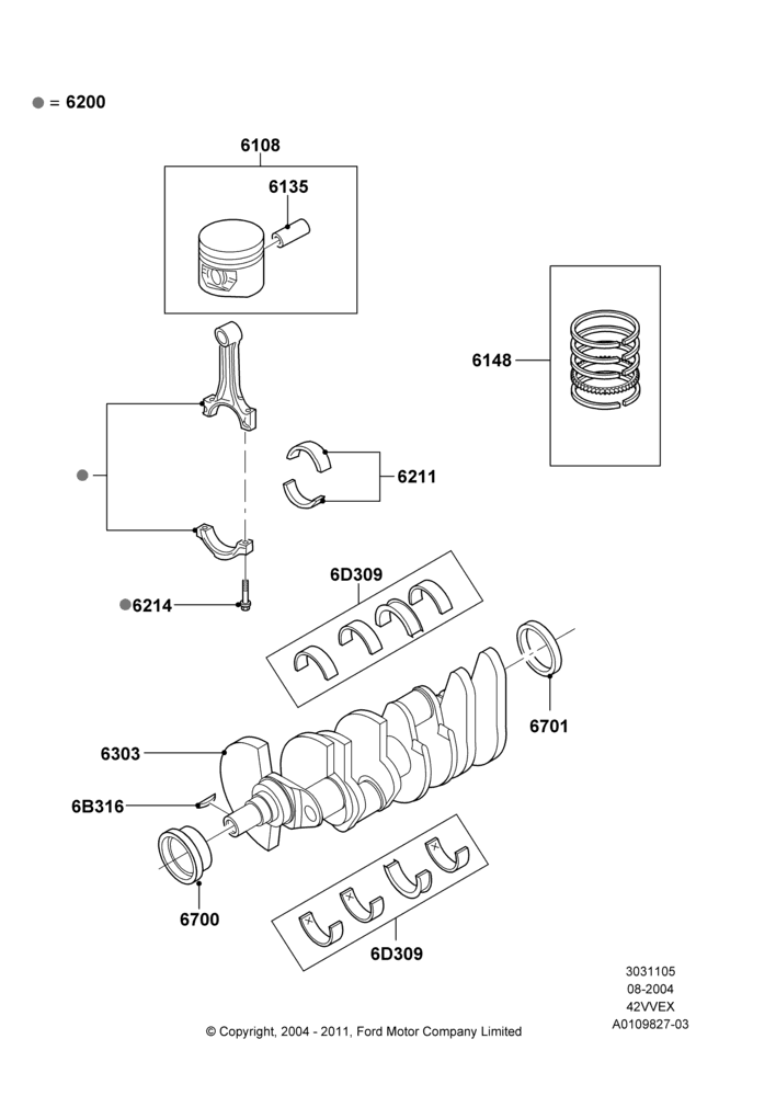 05A - Crankshaft/Pistons and Bearings, 4.2L V6 12v OHV EFI; 25/AUG/2003-02/JAN/2007